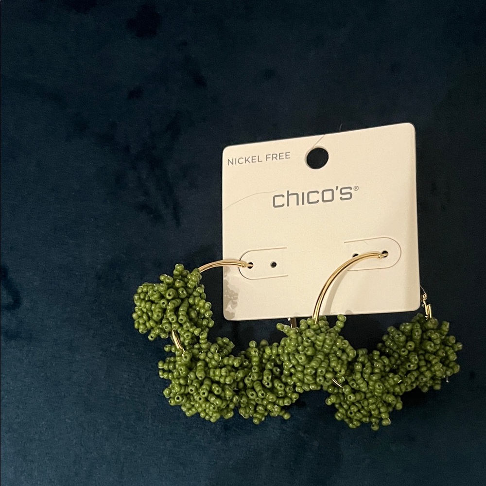 Chico's Olive Beaded Statement Earrings
